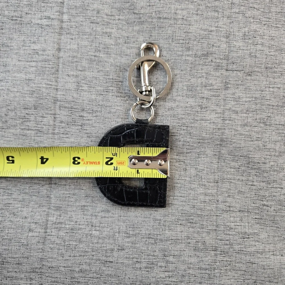 D Initial With Clear Rhinestone On Black Keychain Silver-tone Lobster Clasp